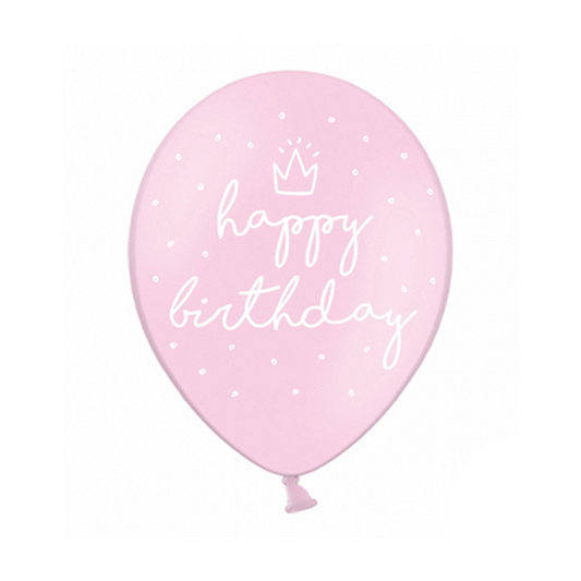 6 Ballons décoratifs - Ø 30cm - happy birthday - Rose