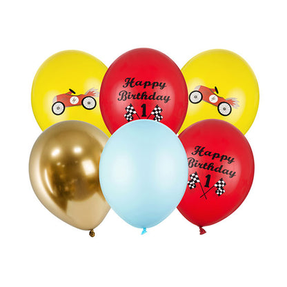 6 Motivballons - Ø 30cm - SET - 1e Verjaardag Race