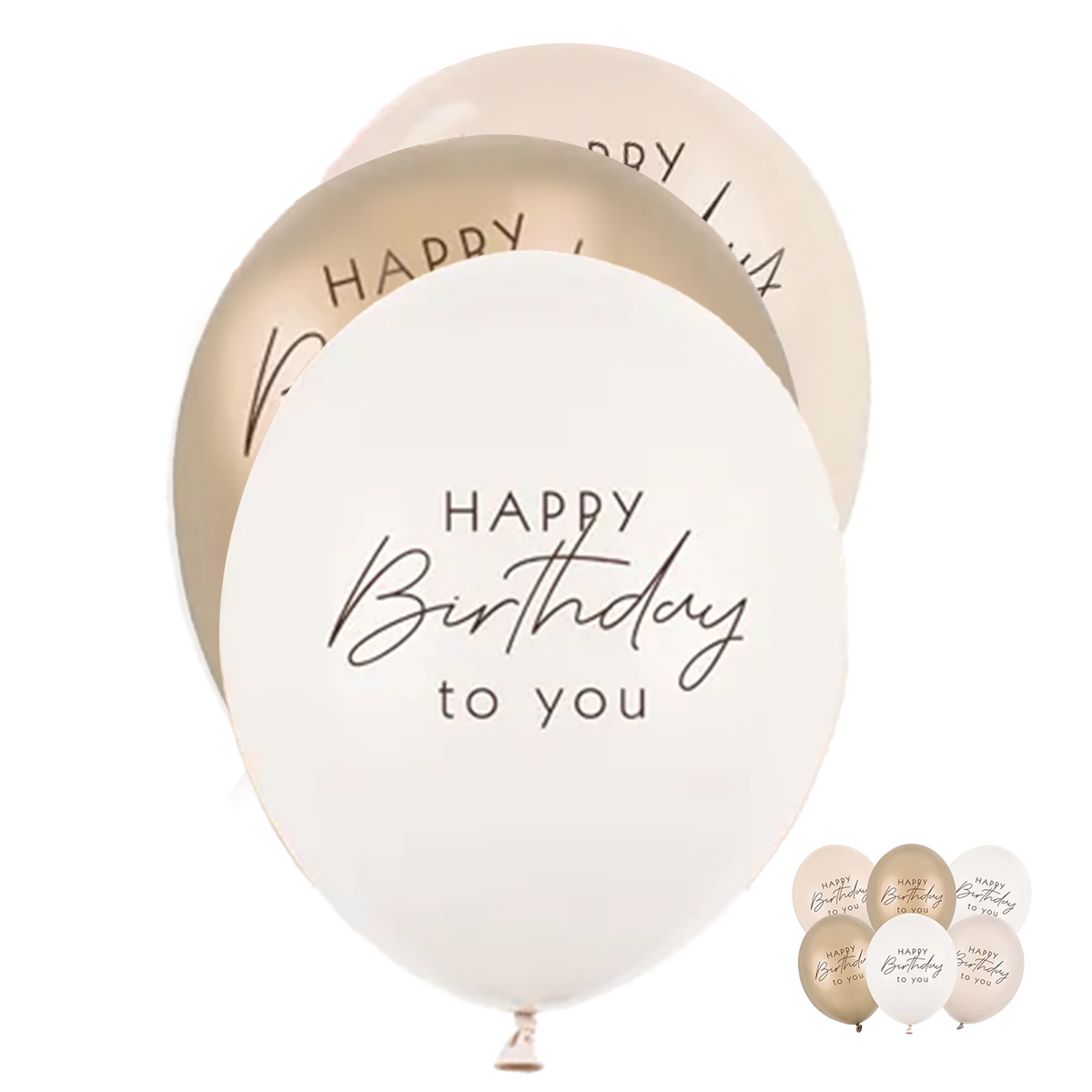 6 folieballonnen - Ø 30 cm - Happy Birthday - Beige Mix