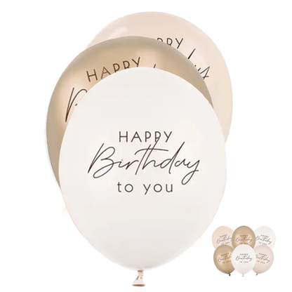 6 folieballonnen - Ø 30 cm - Happy Birthday - Beige Mix