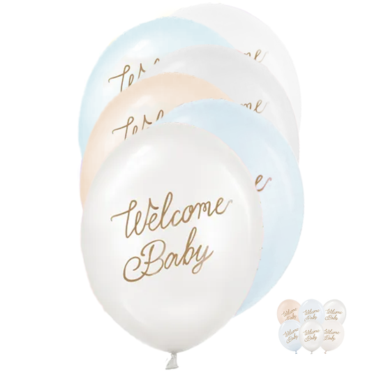 6 ballons à motifs - Ø 30 cm - Welcome Baby - Mélange Bleu