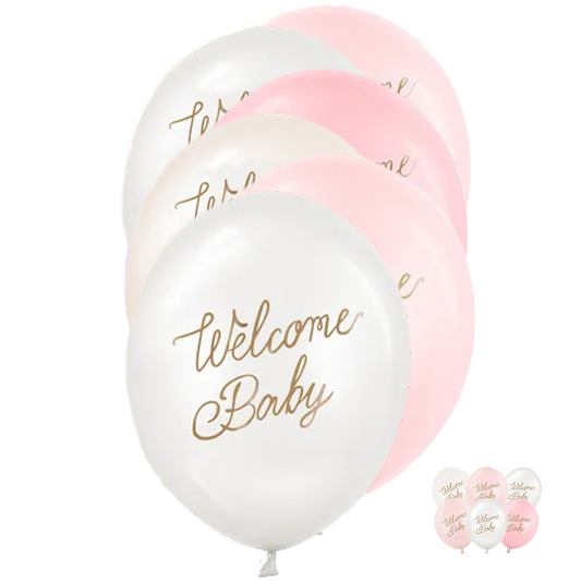 6 ballons à motifs - Ø 30 cm - Welcome Baby - Rose Mix