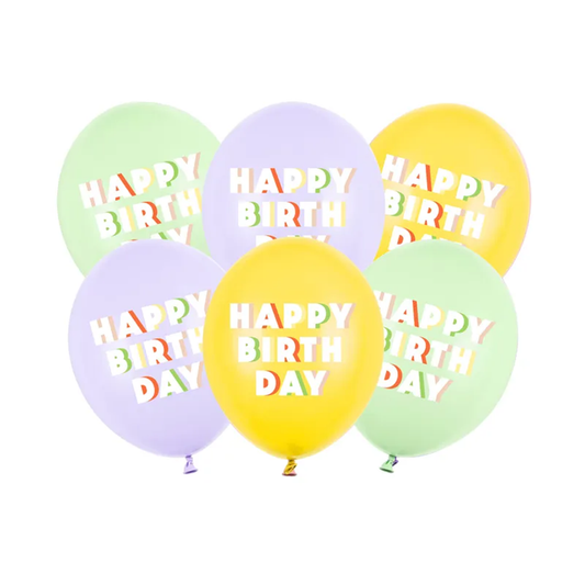 6 ballons à motifs - Ø 30 cm - Joyeux Anniversaire - Assortiment