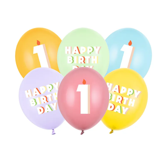 6 Ballons thématiques - Ø 30 cm - Joyeux Anniversaire 1 - Mix