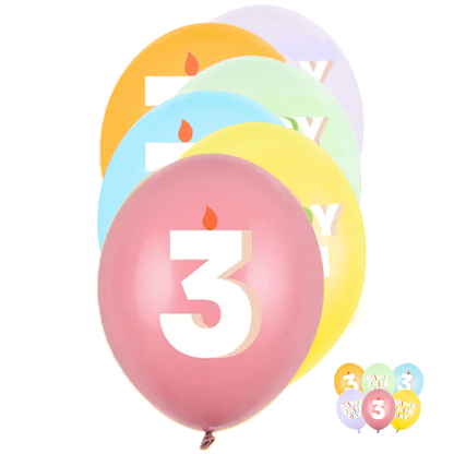 6 Motiefballonnen - Ø 30 cm - Happy Birthday 3 - Mix