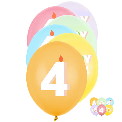 6 Motivballonnen - Ø 30 cm - Happy Birthday 4 - Mix