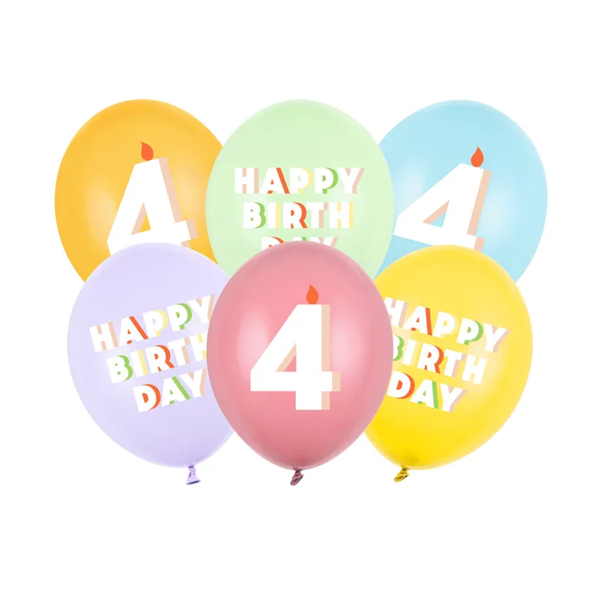 6 Motivballonnen - Ø 30 cm - Happy Birthday 4 - Mix