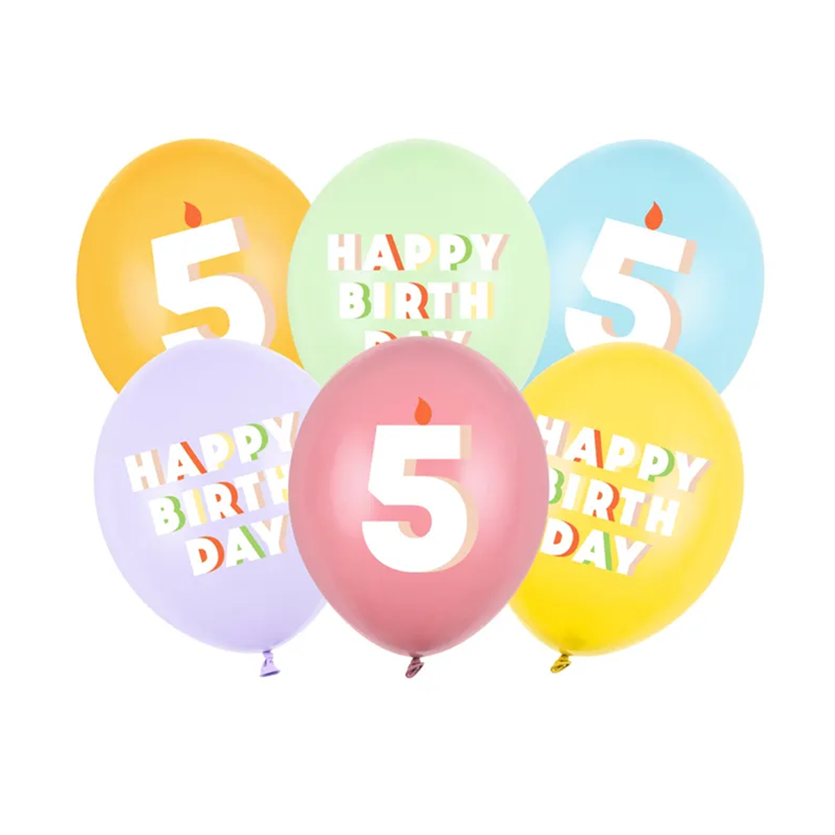 6 Motivballonnen - Ø 30 cm - Happy Birthday 5 - Mix