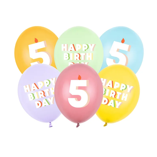 6 ballons fantaisie - Ø 30 cm - Joyeux anniversaire 5 - Assortiment