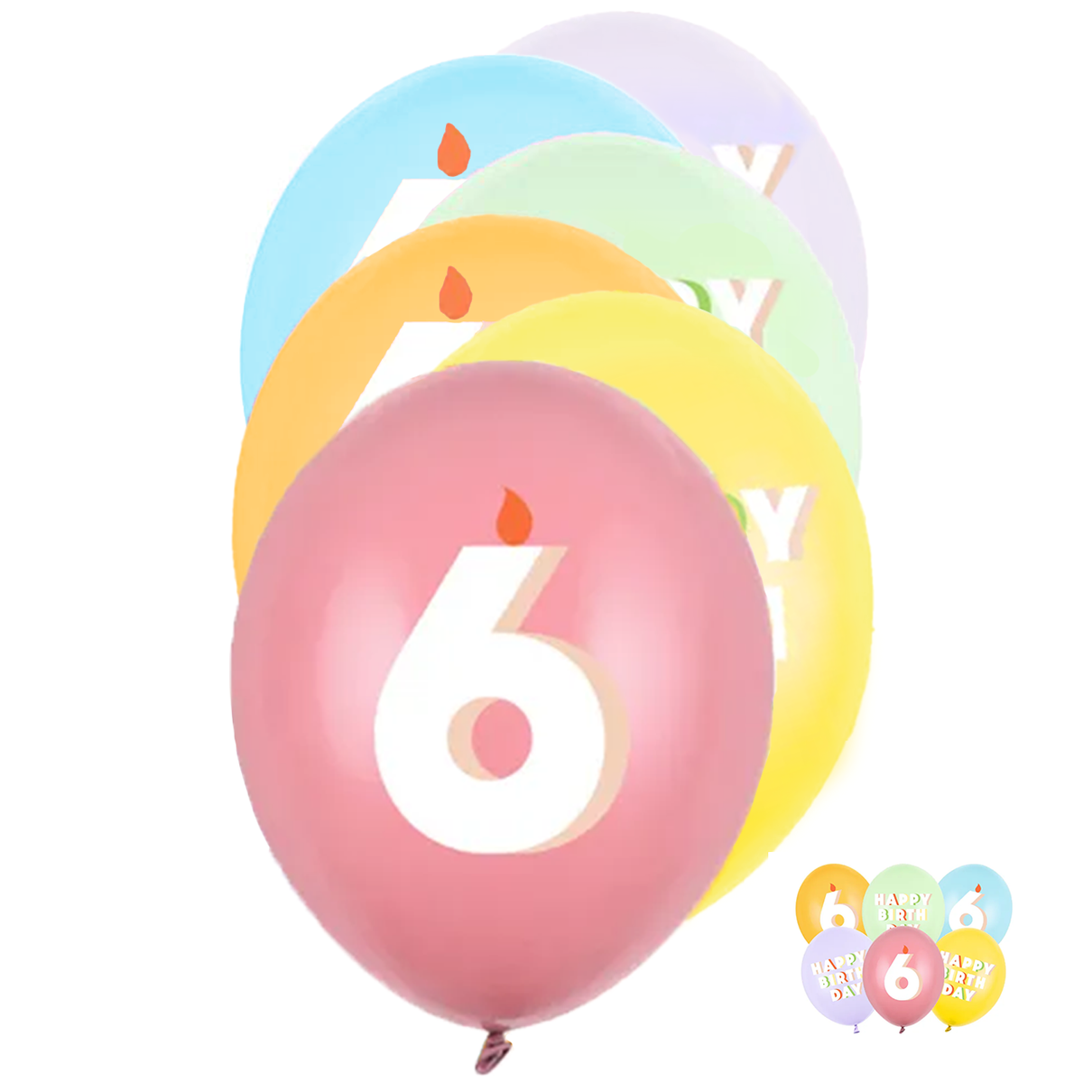 6 Folieballonnen - Ø 30 cm - Happy Birthday 6 - Mix