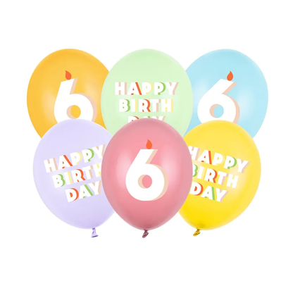 6 Folieballonnen - Ø 30 cm - Happy Birthday 6 - Mix