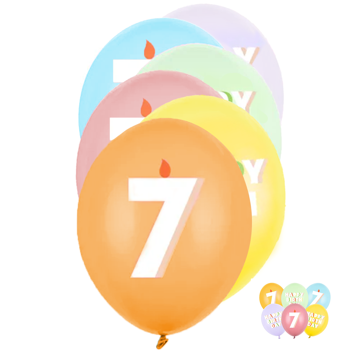 6 motiefballonnen - Ø 30 cm - Happy Birthday 7 - mix