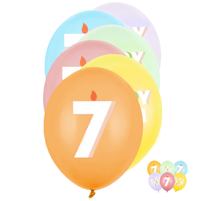 6 motiefballonnen - Ø 30 cm - Happy Birthday 7 - mix