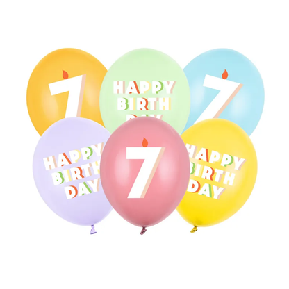 6 motiefballonnen - Ø 30 cm - Happy Birthday 7 - mix