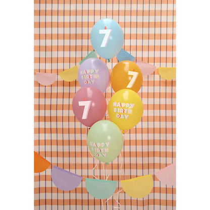 6 motiefballonnen - Ø 30 cm - Happy Birthday 7 - mix