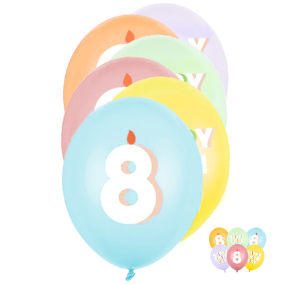 6 Folieballonnen - Ø 30 cm - Happy Birthday 8 - Mix