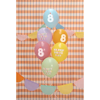 6 Folieballonnen - Ø 30 cm - Happy Birthday 8 - Mix