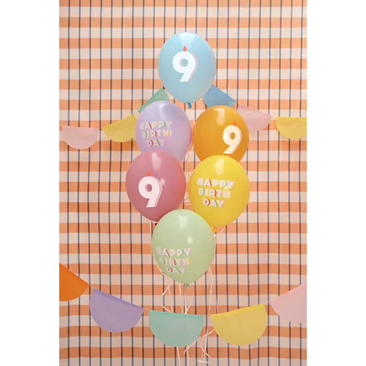 6 ballons à motifs - Ø 30 cm - Joyeux Anniversaire 9 - Mix