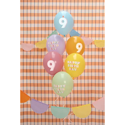 6 ballons à motifs - Ø 30 cm - Joyeux Anniversaire 9 - Mix