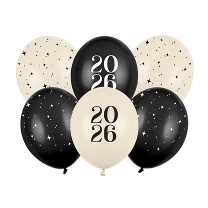 6 themaballonnen - Ø 30cm - Happy New Year 2026