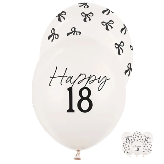 6 ballons à motifs - Ø 30 cm - Joyeux Anniversaire 18 - Blanc cassé pastel