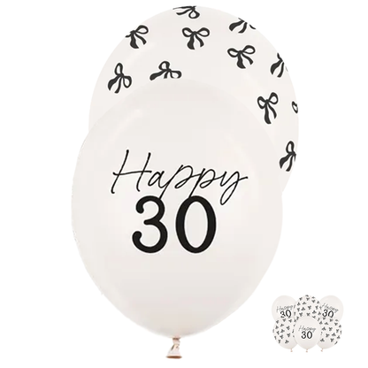 6 ballons à motifs - Ø 30 cm - Joyeux Anniversaire 30 - Blanc cassé pastel