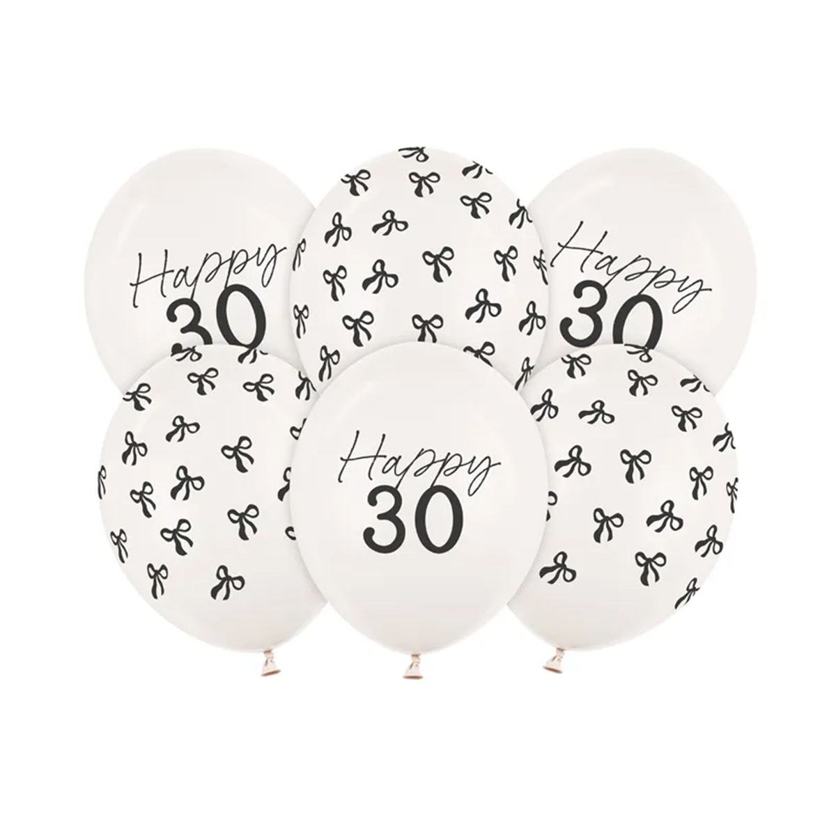 6 ballons à motifs - Ø 30 cm - Joyeux Anniversaire 30 - Blanc cassé pastel