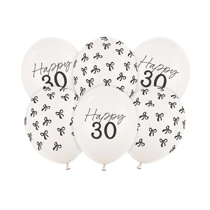 6 ballons à motifs - Ø 30 cm - Joyeux Anniversaire 30 - Blanc cassé pastel