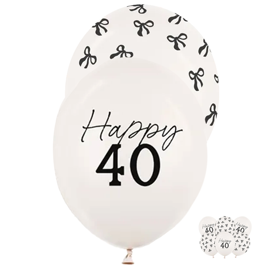 6 ballons à motifs - Ø 30 cm - Joyeux Anniversaire 40 - Blanc cassé pastel