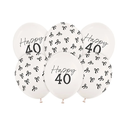 6 ballons à motifs - Ø 30 cm - Joyeux Anniversaire 40 - Blanc cassé pastel