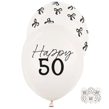 6 ballons à motifs - Ø 30 cm - Joyeux Anniversaire 50 - Blanc cassé pastel