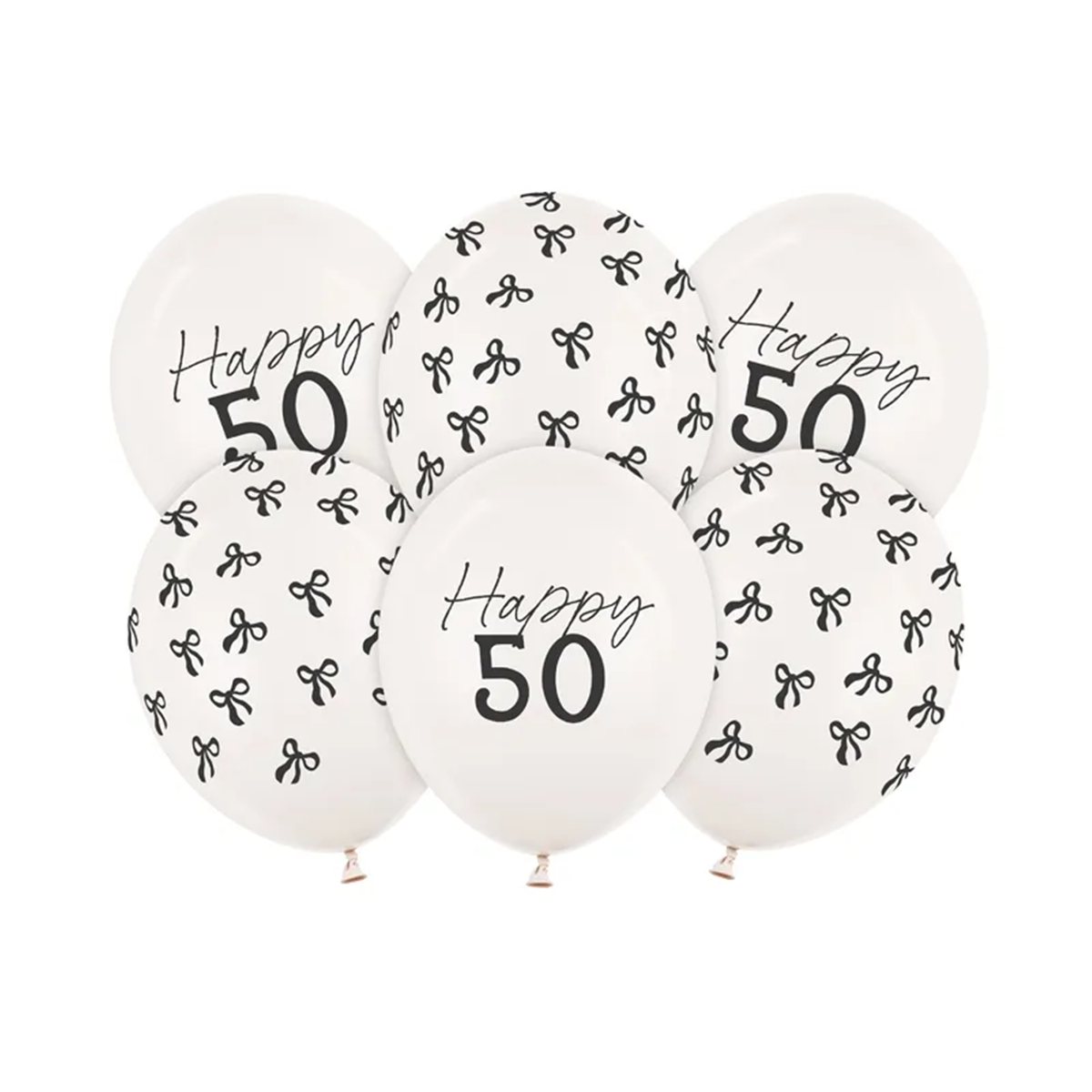 6 ballons à motifs - Ø 30 cm - Joyeux Anniversaire 50 - Blanc cassé pastel