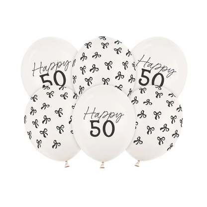 6 ballons à motifs - Ø 30 cm - Joyeux Anniversaire 50 - Blanc cassé pastel
