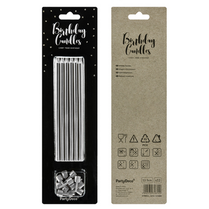 12 bougies de gâteau XL avec support - Argenté