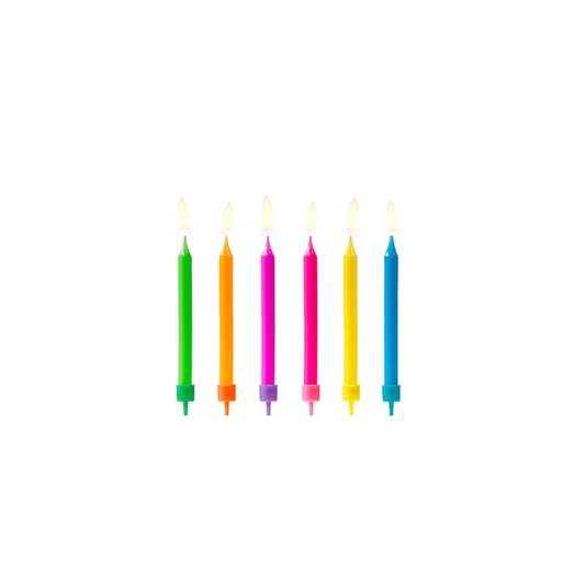 6 bougies de gâteau avec support - Couleurs assorties