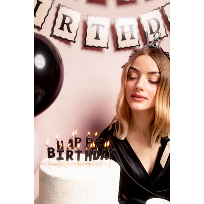 13 Taartkaarsjes - Happy Birthday - Zwart