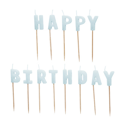 13 taartkaarsjes - Happy Birthday - lichtblauw