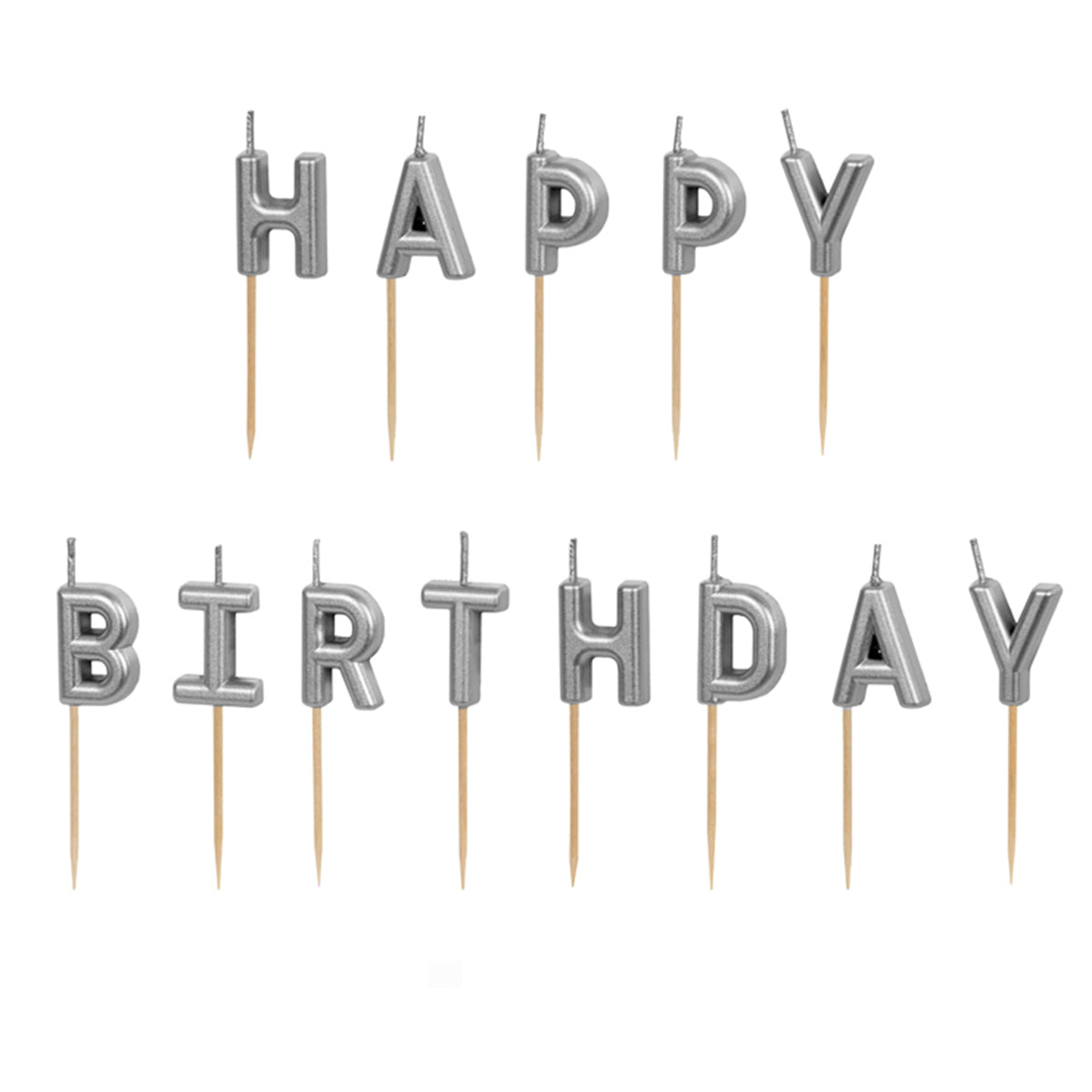 13 taartkaarsen - Happy Birthday zilver