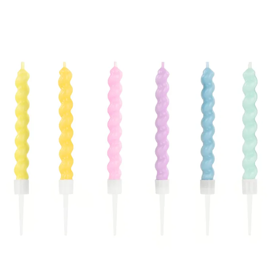 6 bougies de gâteau - Spirales d'anniversaire pastel