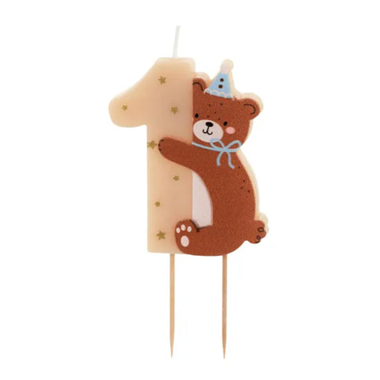 1 bougie chiffre 1 en forme de nounours