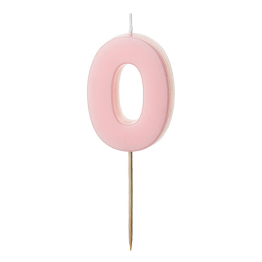 1 bougie d'anniversaire - Chiffre 0 - Rose