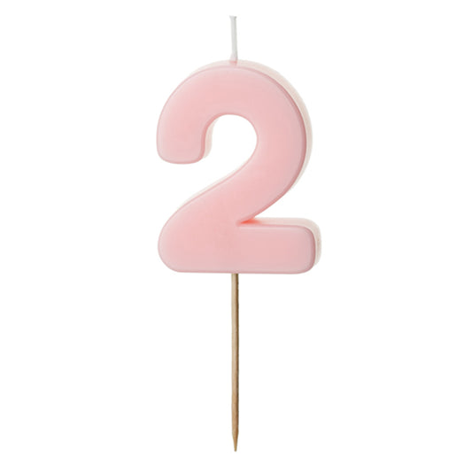 1 bougie d'anniversaire - Chiffre 2 - Rose