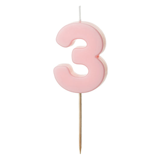 1 bougie d'anniversaire - Chiffre 3 - Rose