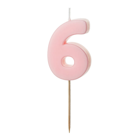 1 bougie d'anniversaire - Chiffre 6 - Rose