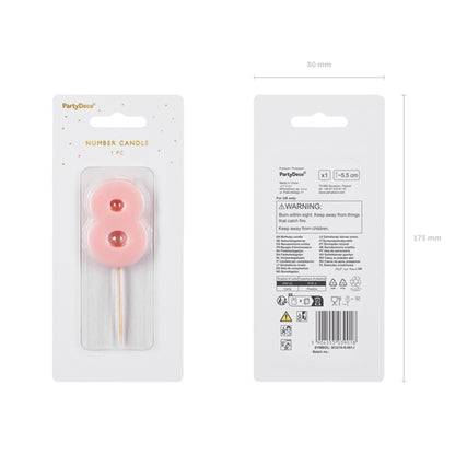1 bougie d'anniversaire - Chiffre 8 - Rose