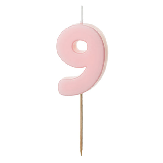 1 bougie d'anniversaire - Chiffre 9 - Rose
