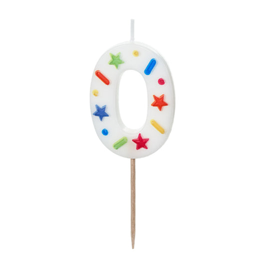 1 taartkaars - Cijfer 0 - Confetti