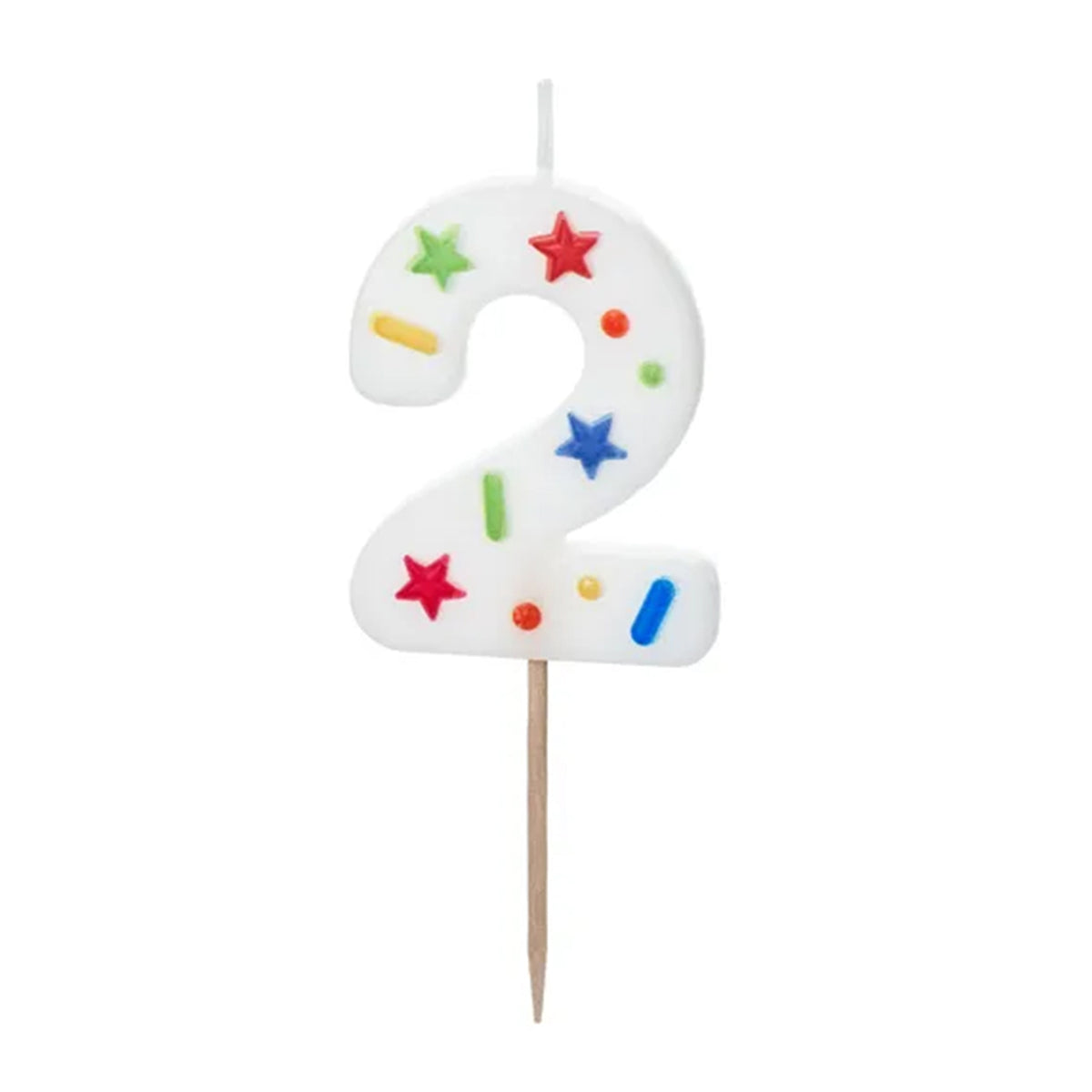 1 bougie d'anniversaire - Chiffre 2 - Confettis