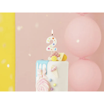 1 bougie d'anniversaire - Chiffre 2 - Confettis