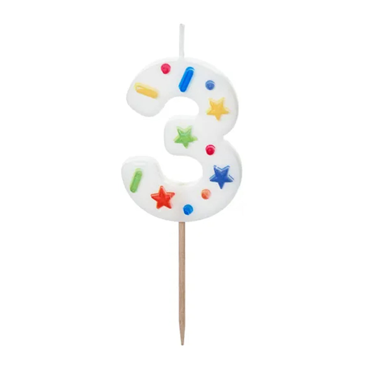 1 bougie d'anniversaire - Chiffre 3 - Confettis